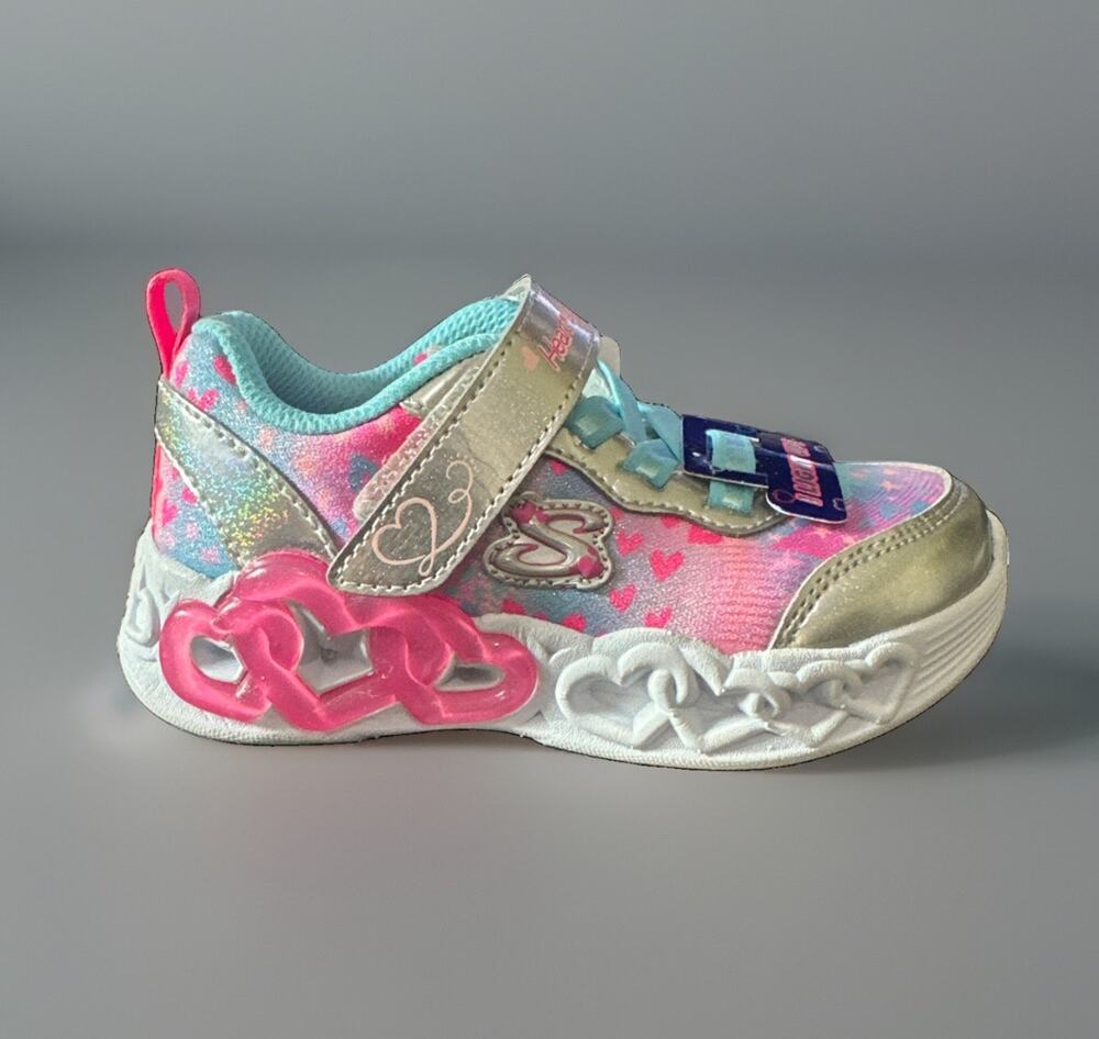 New Kids Size 6 Skechers Infinite Heart Lights 303261N/SMLT Lights up Shoes